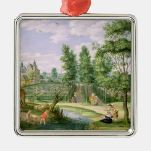 Figures in the Grounds of a Country House Metal Tree Decoration