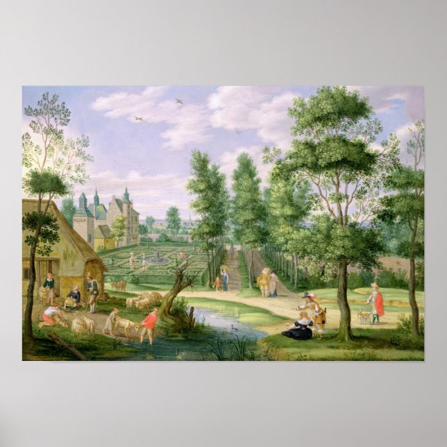 Figures in the Grounds of a Country House Poster (Front)