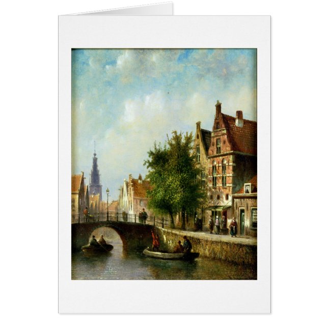Figures on a Canal, Amsterdam (oil on panel) (Front)
