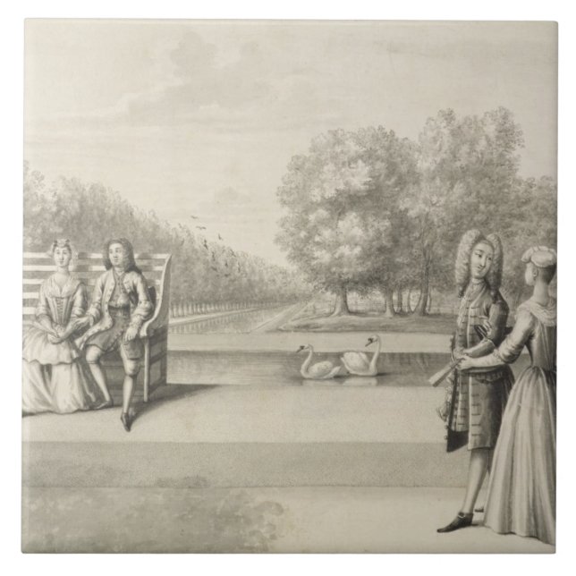 Figures on the bank of the Long Water, Hampton Cou Tile (Front)