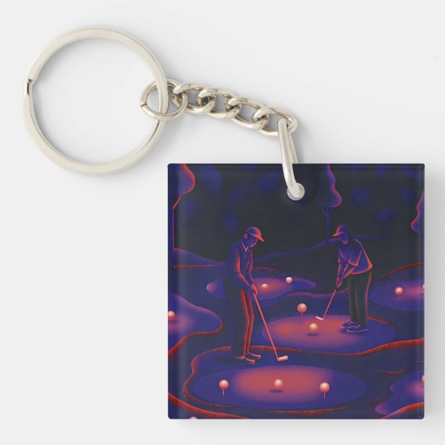Figures Reaching for Celestial Bodies Key Ring (Front)