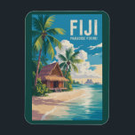 Fiji Beach Hut Travel Art Vintage Magnet<br><div class="desc">Fiji retro vector travel design. Fiji is a tropical paradise in the South Pacific,  known for its crystal-clear waters,  coral reefs,  and lush island landscapes.</div>