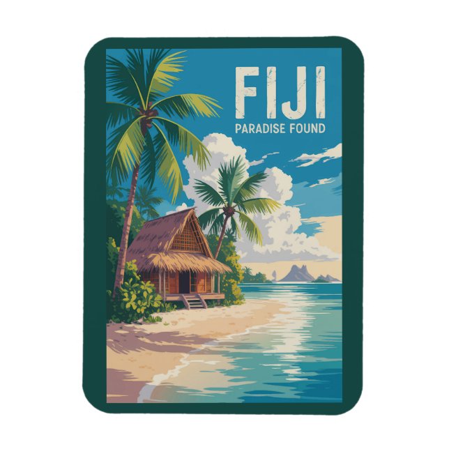 Fiji Beach Hut Travel Art Vintage Magnet (Vertical)