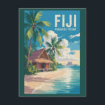 Fiji Beach Hut Travel Art Vintage Postcard<br><div class="desc">Fiji retro vector travel design. Fiji is a tropical paradise in the South Pacific,  known for its crystal-clear waters,  coral reefs,  and lush island landscapes.</div>