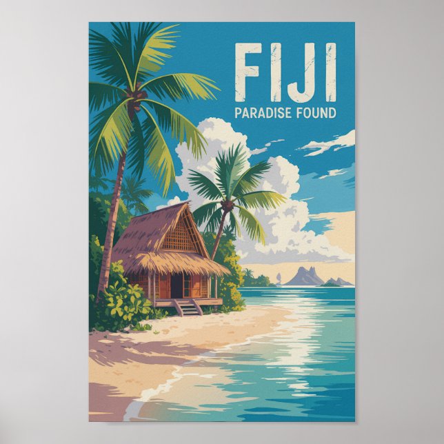 Fiji Beach Hut Travel Art Vintage Poster (Front)