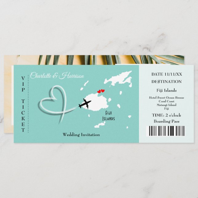 Fiji Destination Wedding Ticket Pass Invitation (Front/Back)