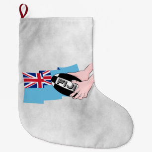 Fiji Flag Rugby Ball Pass Cartoon Hands Large Christmas Stocking