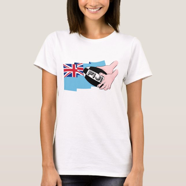Fiji Flag Rugby Ball Pass Cartoon Hands T-Shirt (Front)