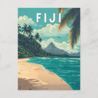 Fiji Illustration Travel Art Vintage