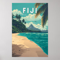 Fiji Illustration Travel Art Vintage