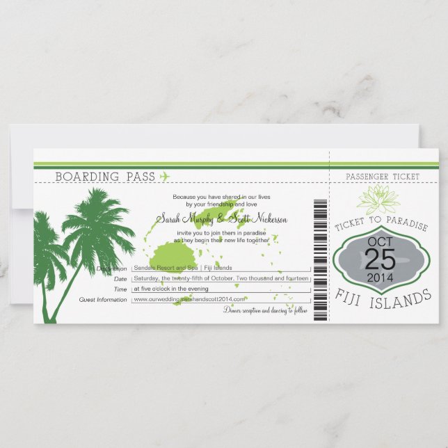 Fiji Islands Boarding Pass Wedding Invitation (Front)