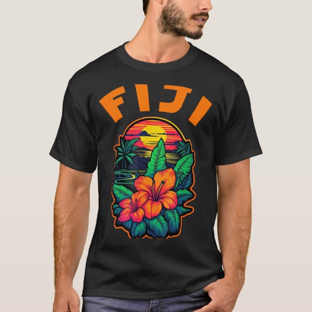 Fiji Islands Pacific Ocean Trocal Flowers Beach Va T-Shirt (Front)