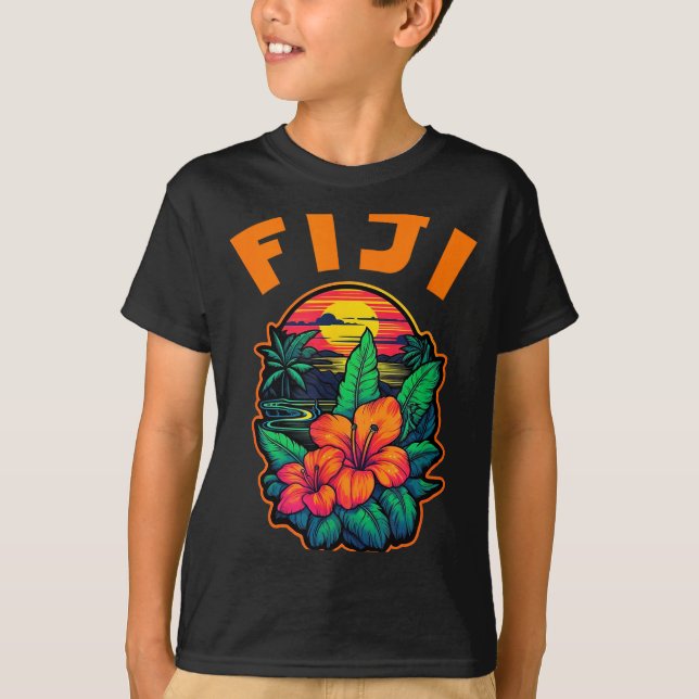 Fiji Islands Pacific Ocean Trocal Flowers Beach Va T-Shirt (Front)