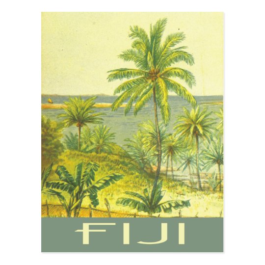 Fiji islands vintage travel style postcard