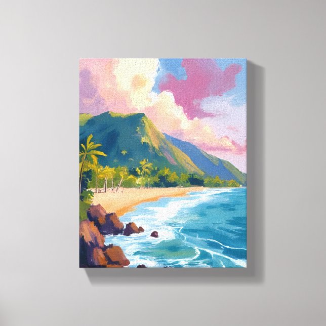 Fiji Mountains Coastline Travel Painting Canvas Print (Front)