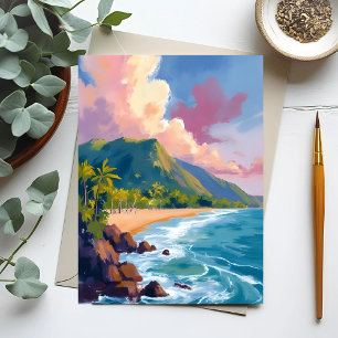 Fiji Mountains Coastline Travel Painting Postcard