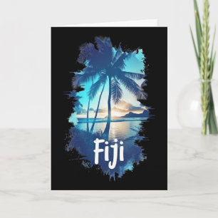 Fiji Palm Trees Beach Sunset Vacation Souvenir For Card