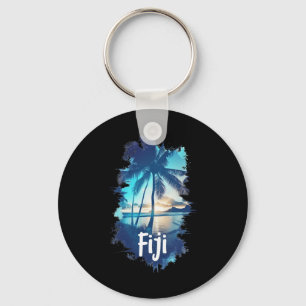 Fiji Palm Trees Beach Sunset Vacation Souvenir For Key Ring