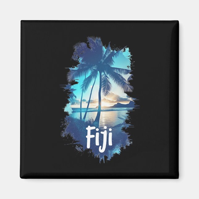 Fiji Palm Trees Beach Sunset Vacation Souvenir For Magnet (Front)