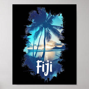 Fiji Palm Trees Beach Sunset Vacation Souvenir For Poster