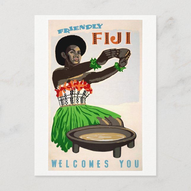 Fiji Restored Vintage Travel Poster Postcard (Front)