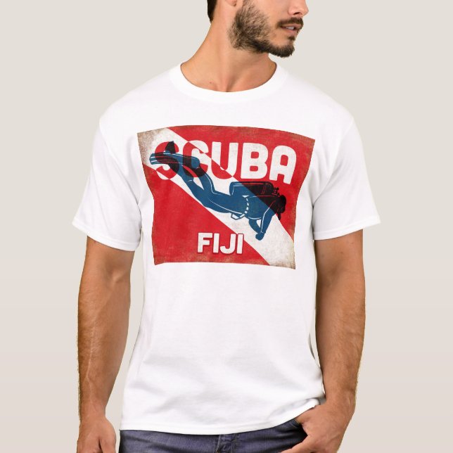 Fiji Scuba Diver - Blue Retro T-Shirt (Front)