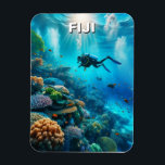 Fiji Scuba Diver Diving Magnet<br><div class="desc">Fiji, often called the "Soft Coral Capital of the World, " offers divers an unparalleled underwater paradise. With its crystal-clear turquoise waters, Fiji boasts vibrant coral reefs teeming with colourful marine life, including schools of reef fish, sea turtles, and occasional reef sharks. The dramatic coral walls and bommies are adorned...</div>