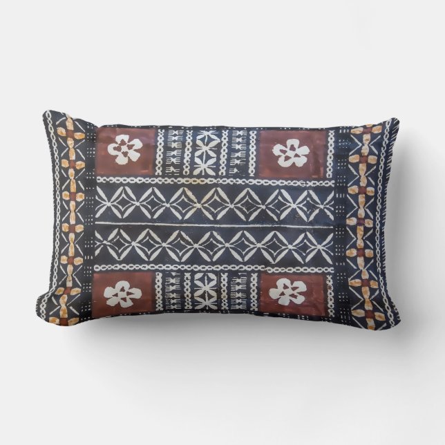 Fiji Tapa Cloth Print Lumbar Pillow (Front)