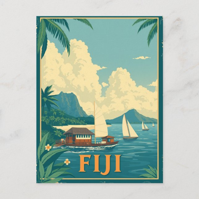 Fiji Tropical Island Beach Retro Postcard (Front)