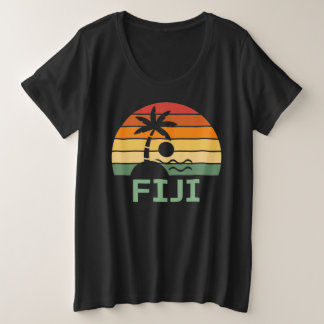 Fiji Vintage Palm Trees Summer Beach Plus Size T-Shirt