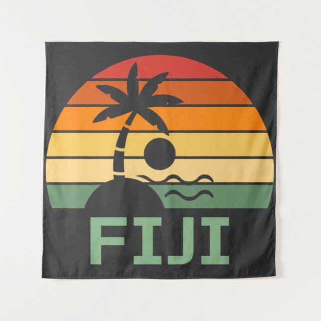 Fiji Vintage Palm Trees Summer Beach Tapestry (Front (Horizontal))