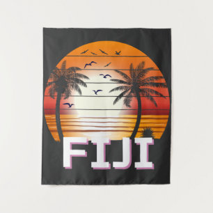 Fiji Vintage Palm Trees Summer Beach Tapestry