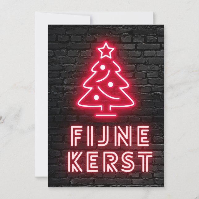 Fijne Kerst Rood Neon Kerstmis Xmas Holiday Card (Front)
