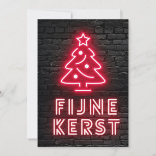 Fijne Kerst Rood Neon Kerstmis Xmas Holiday Card