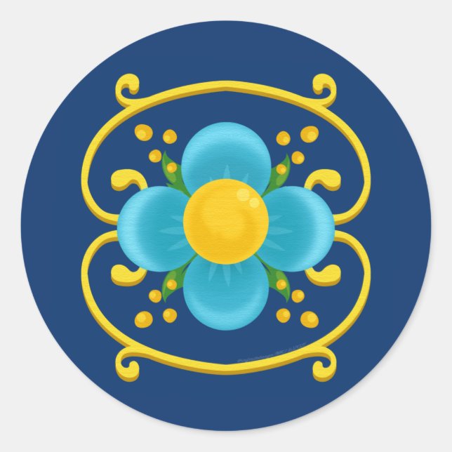 Filete Porteño Buenos Aires Blue and Gold Floral Classic Round Sticker (Front)