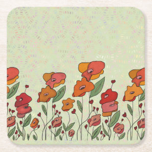 Filigranes Mohnfeld Square Paper Coaster
