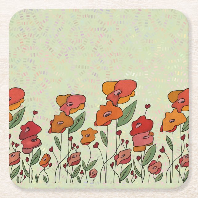 Filigranes Mohnfeld  Square Paper Coaster (Front)