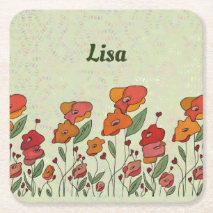 Filigranes poppy field square  paper coaster