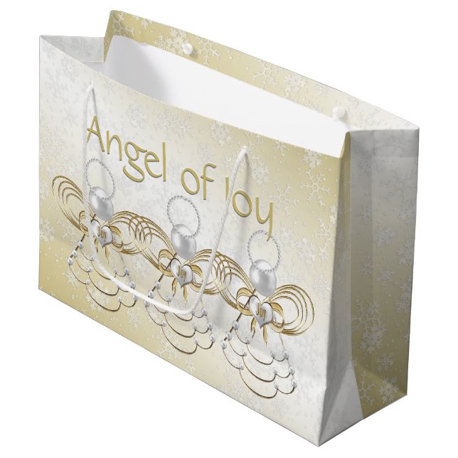 Filigree Angel of Joy Gold Ombre Snowflakes Large Gift Bag (Front Angled)