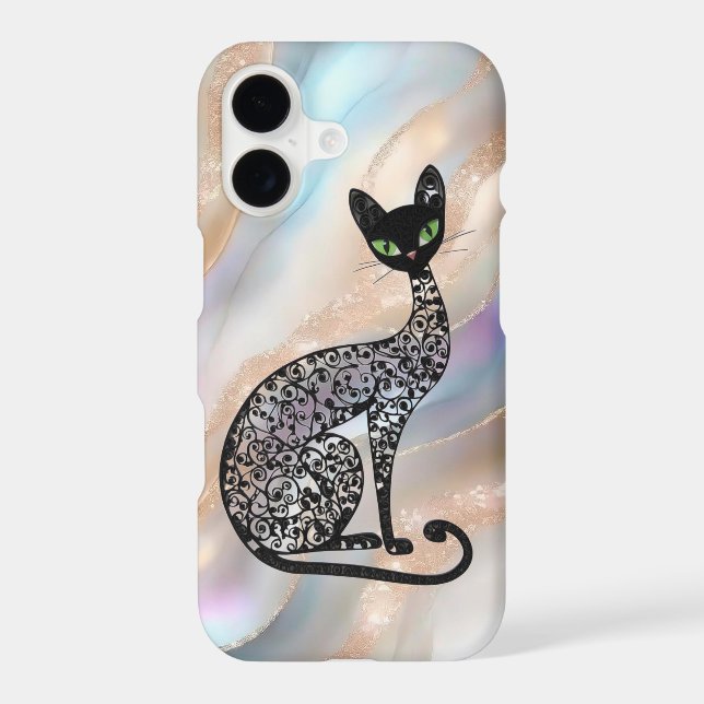 Filigree Black Cat with Green Eyes iPhone case (Back)