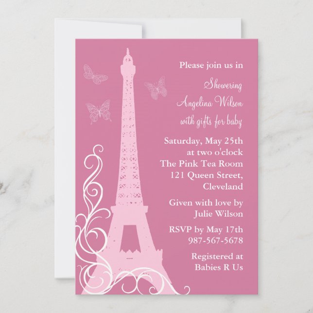 Filigree Butterflies in Paris Invitation (Front)