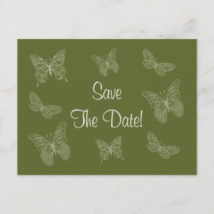 Filigree Butterfly Save the Date Postcard in Olive