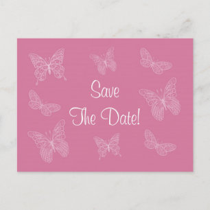 Filigree Butterfly Save the Date Postcard in Pink