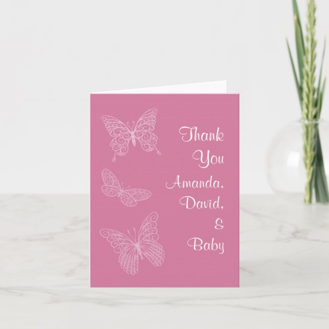 Filigree Butterfly Thank You Card (pink) (Front)