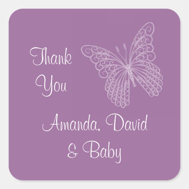Filigree Butterfly Thank You Sticker (Front)