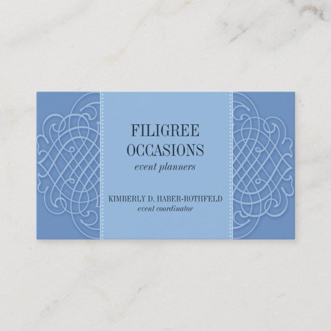 Filigree Cerulean Elegance Business Card (Front)