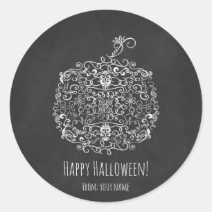 Filigree Chalkboard Fall Pumpkin Halloween Favour Classic Round Sticker