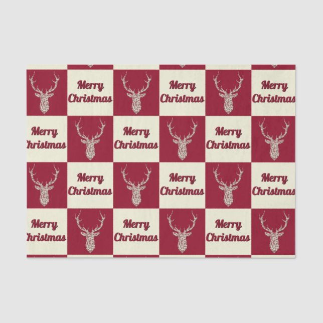 Filigree Christmas Deer Checkers Tissue Paper (Front)