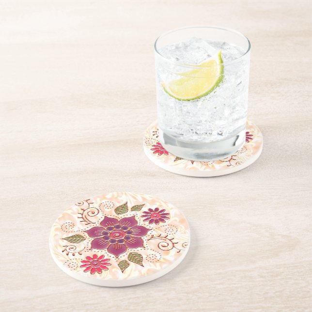 Filigree Circle With Flowers Coaster (Side)