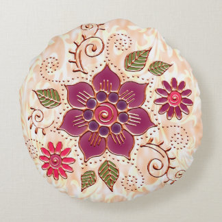 Filigree Circle With Flowers Round Cushion